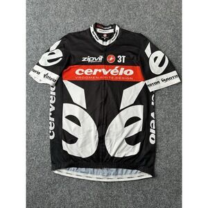 Mens Cycling Castelli Cervelo Team Full Zip Jersey Black Red, Size XXL